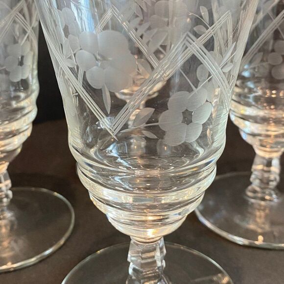 Vintage Libbey Rock Sharpe Crystal Water Glass 1940-1950, 5" Tall, Set Of 4 - Picture 5 of 6